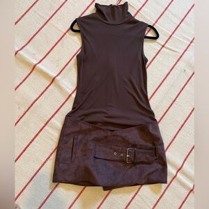 Zara Chocolate Sleeveless Turtleneck Dress with Belt
